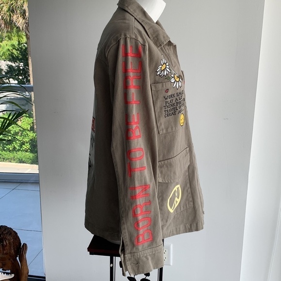 Ascot & Hart Green Army Jacket hand painted with graphic details, size S - Picture 12 of 16